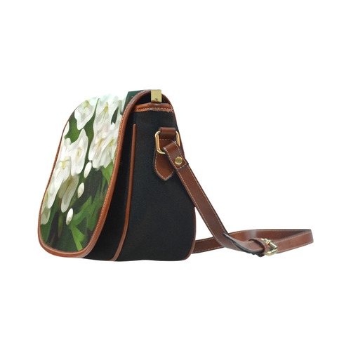 White Flowers Modern Floral Detail Saddle Bag/Small (Model 1649)(Flap Customization)