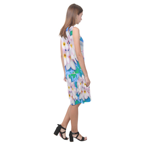 Plumeria Bouquet Exotic Summer Pattern Sleeveless Splicing Shift Dress(Model D17)