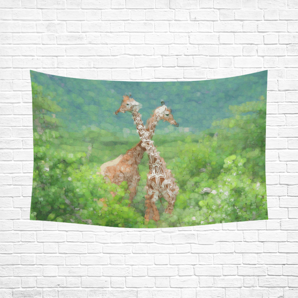 Two Giraffes In Forest Nature Art Cotton Linen Wall Tapestry 90"x 60"
