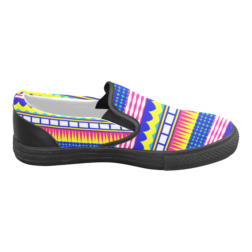 Rectangles waves and circles Women's Unusual Slip-on Canvas Shoes (Model 019)