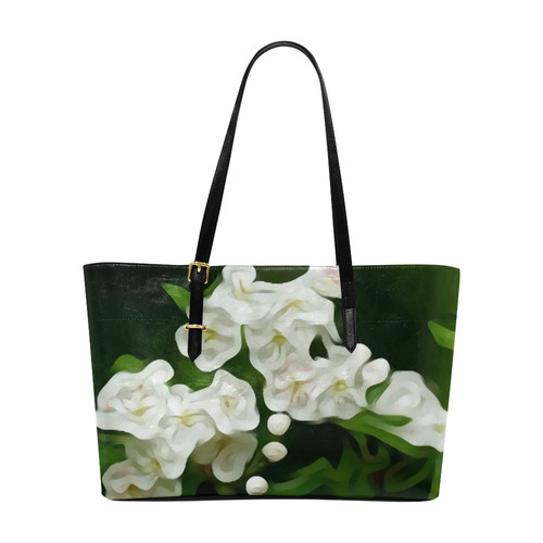 White Flowers Modern Floral Detail Euramerican Tote Bag/Large (Model 1656)