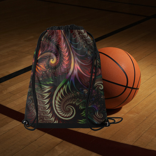 fractal pattern with dots and waves Large Drawstring Bag Model 1604 (Twin Sides)  16.5"(W) * 19.3"(H)