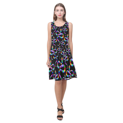 Snake Psychedelic Rainbow Colors Sleeveless Splicing Shift Dress(Model D17)