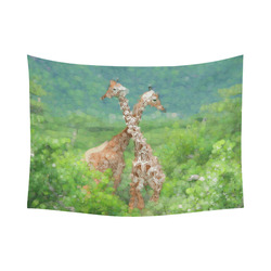 Two Giraffes In Forest Nature Art Cotton Linen Wall Tapestry 80"x 60"