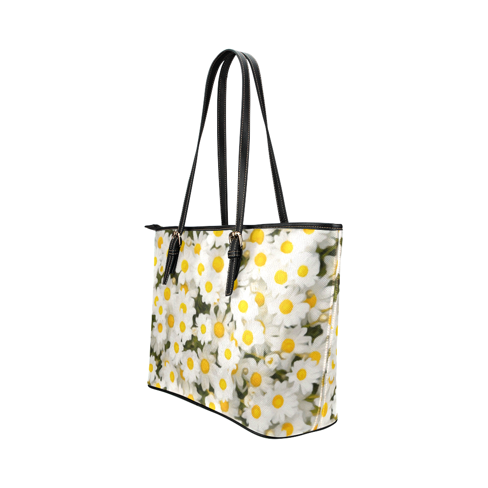 White Daisies Beautiful Floral Art Leather Tote Bag/Small (Model 1651 ...