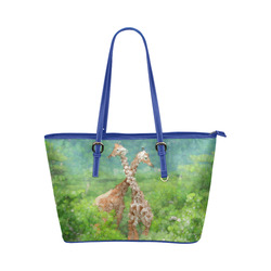 Two Giraffes In Forest Nature Art Leather Tote Bag/Large (Model 1651)