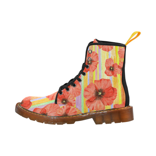 Watercolor STRIPES red POPPIES Blossoms Martin Boots For Women Model 1203H