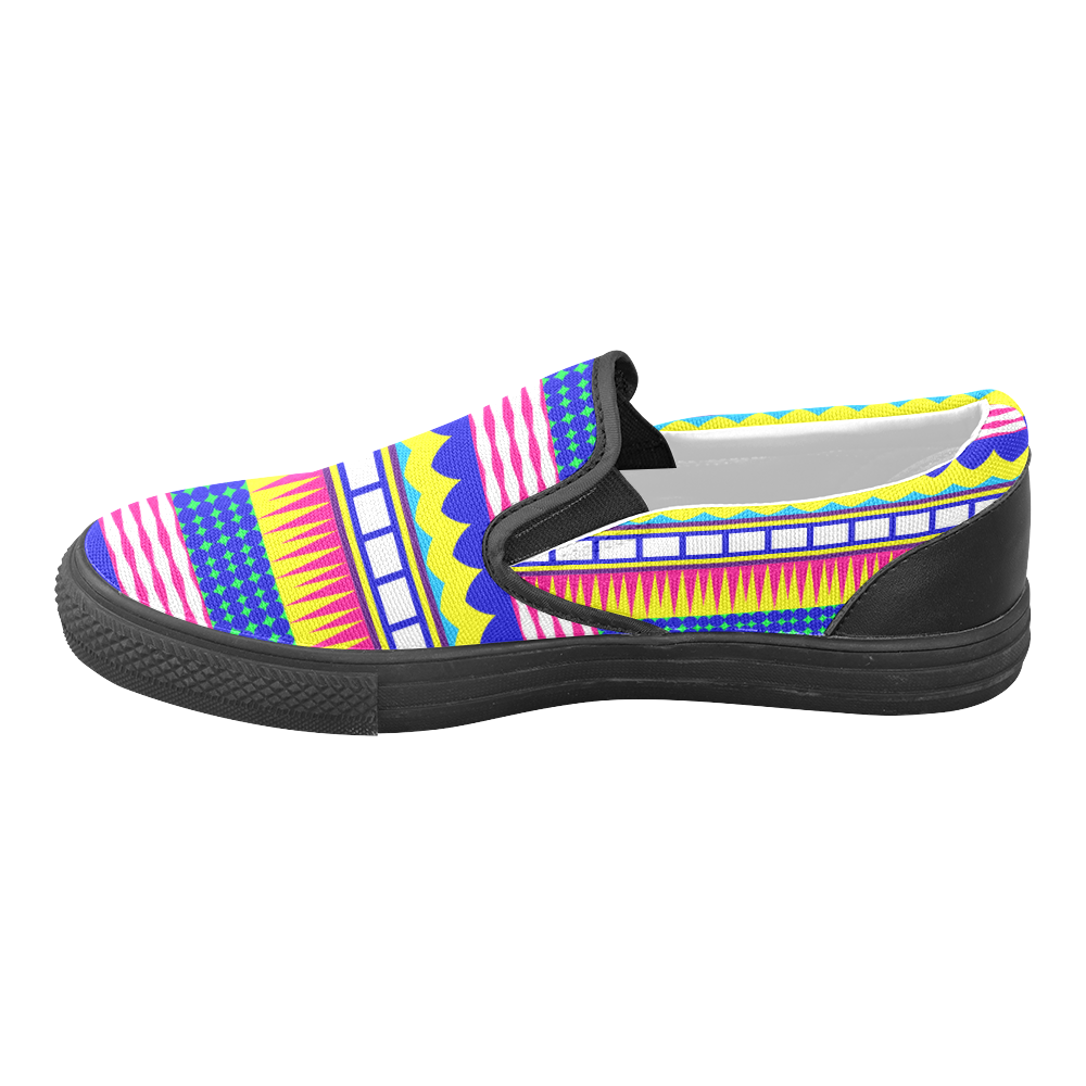 Rectangles waves and circles Women's Unusual Slip-on Canvas Shoes (Model 019)