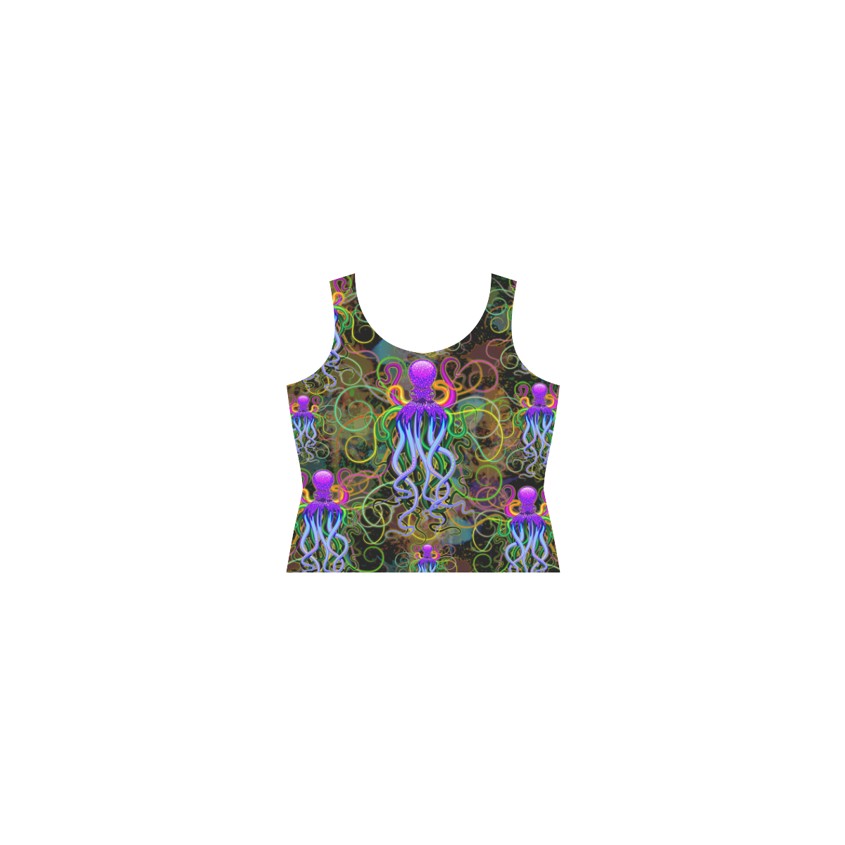 Octopus Psychedelic Luminescence Sleeveless Splicing Shift Dress(Model D17)