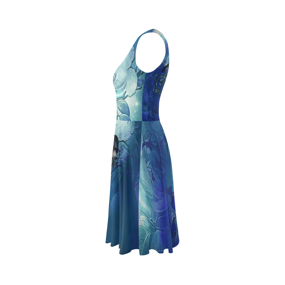 The crow with wonderful  flowers Sleeveless Ice Skater Dress (D19)