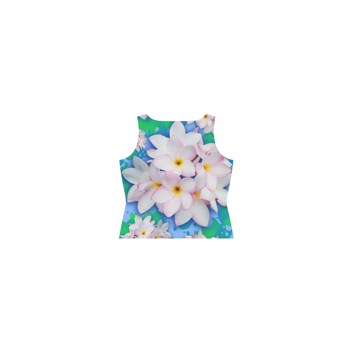 Plumeria Bouquet Exotic Summer Pattern Sleeveless Splicing Shift Dress(Model D17)