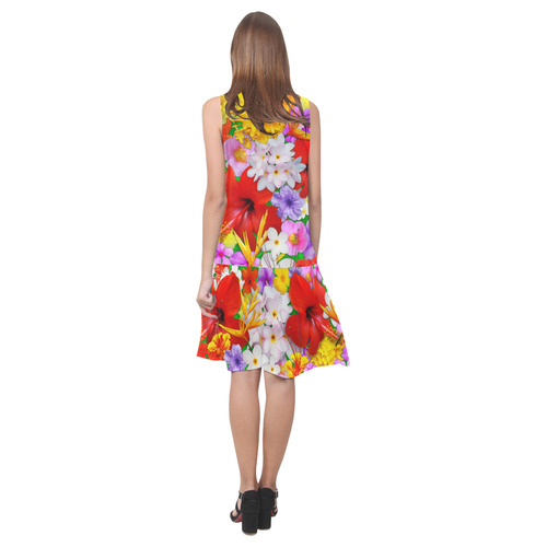 Exotic Flowers Colorful Explosion Sleeveless Splicing Shift Dress(Model D17)