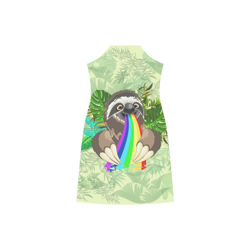 Sloth Spitting Rainbow Colors V-Neck Open Fork Long Dress(Model D18)