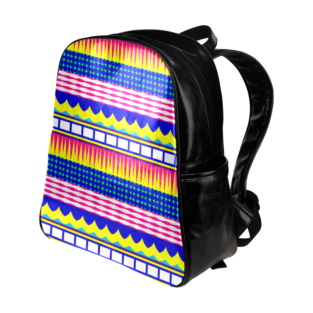 Rectangles waves and circles Multi-Pockets Backpack (Model 1636)