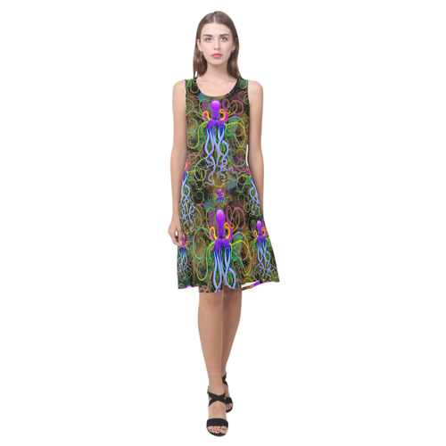 Octopus Psychedelic Luminescence Sleeveless Splicing Shift Dress(Model D17)