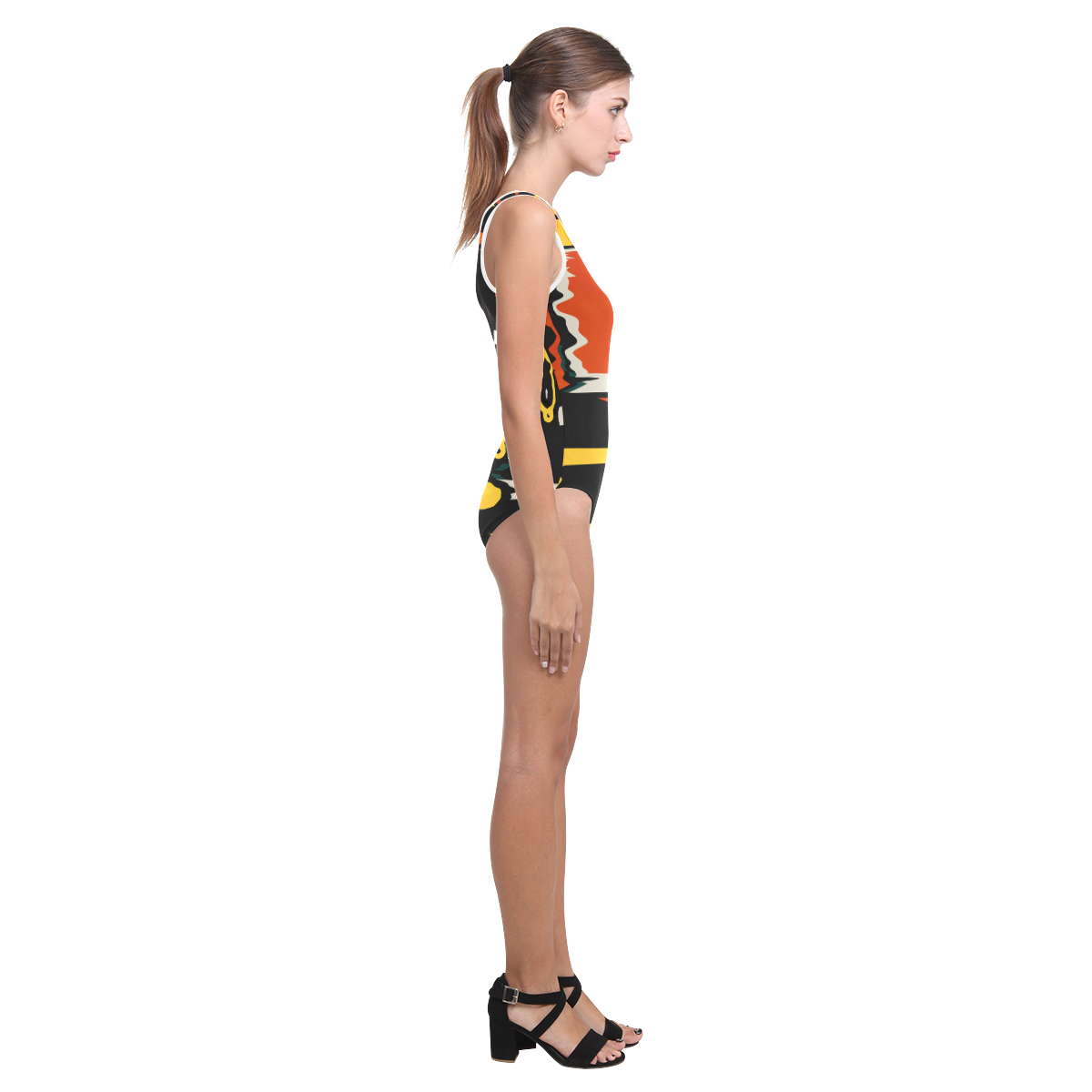 Distorted shapes in retro colors Vest One Piece Swimsuit (Model S04)