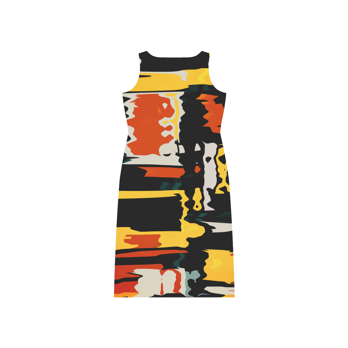 Distorted shapes in retro colors Phaedra Sleeveless Open Fork Long Dress (Model D08)