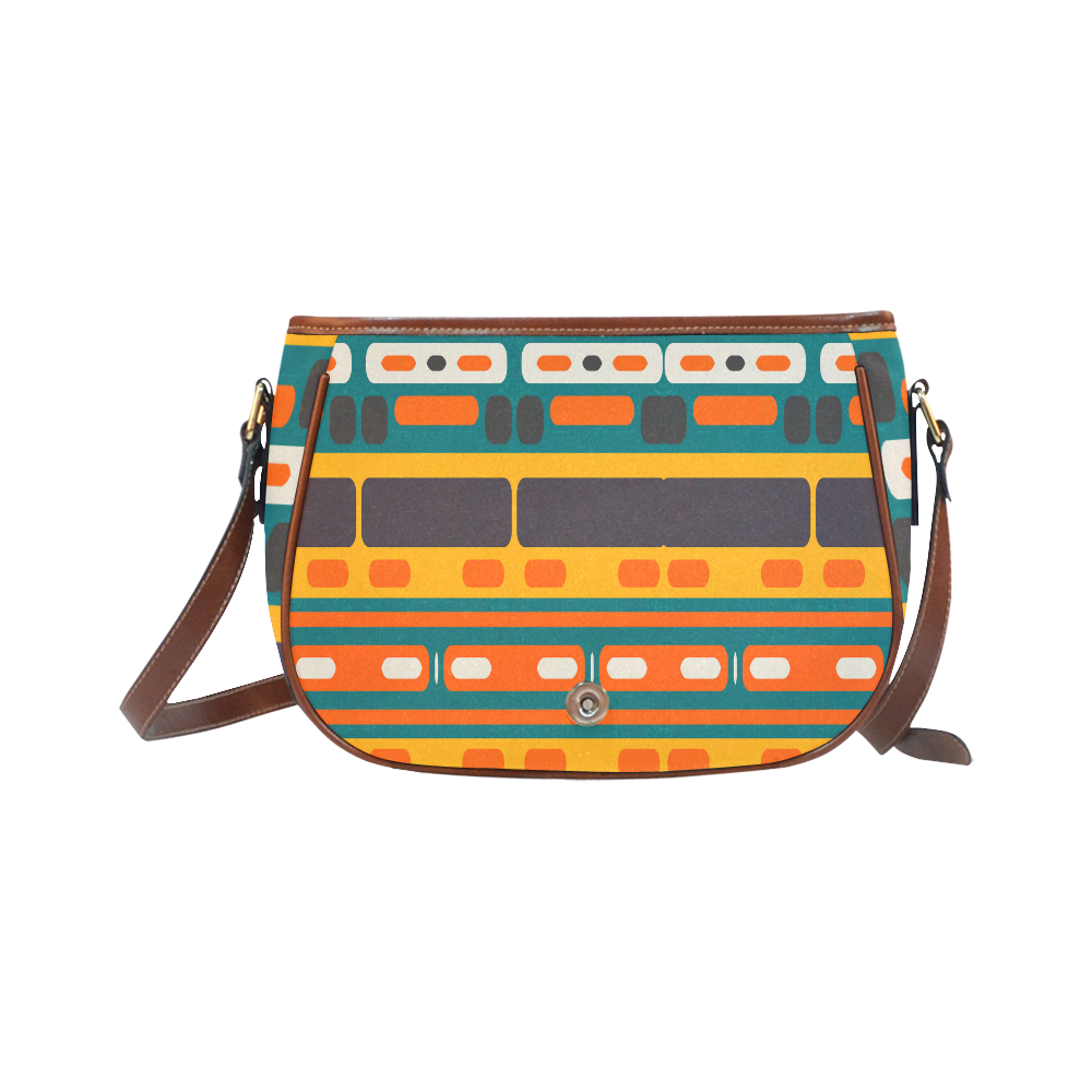 Rectangles in retro colors texture Saddle Bag/Large (Model 1649)