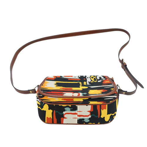 Distorted shapes in retro colors Saddle Bag/Large (Model 1649)