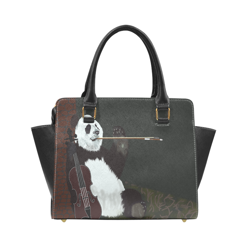 panda violinist abstract Rivet Shoulder Handbag (Model 1645)