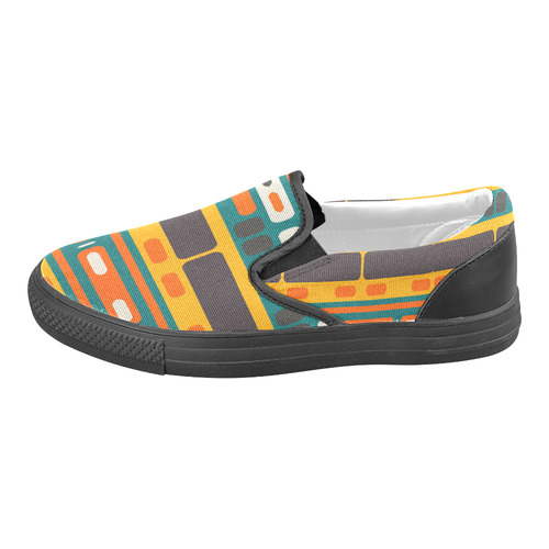 Rectangles in retro colors texture Women's Unusual Slip-on Canvas Shoes (Model 019)