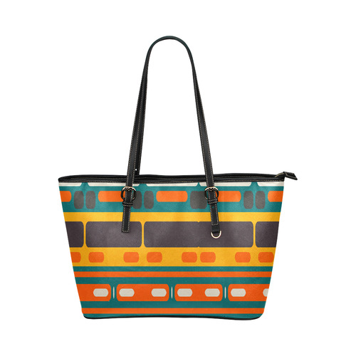 Rectangles in retro colors texture Leather Tote Bag/Large (Model 1651)