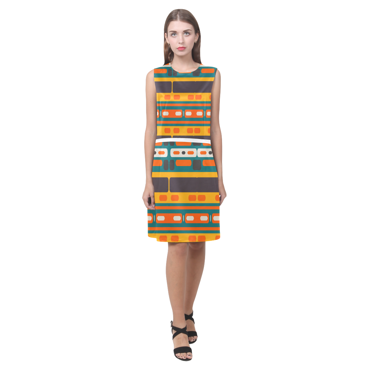 Rectangles in retro colors texture Eos Women's Sleeveless Dress (Model D01)