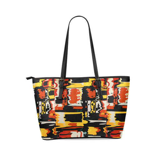 Distorted shapes in retro colors Leather Tote Bag/Large (Model 1640)