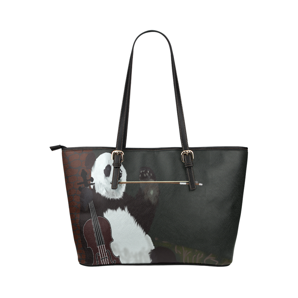 panda violinist abstract Leather Tote Bag/Large (Model 1651)
