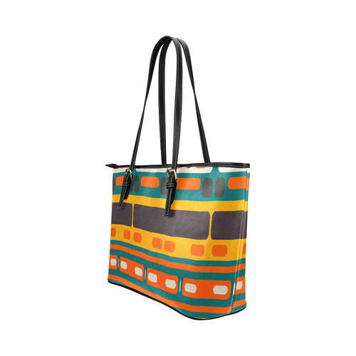 Rectangles in retro colors texture Leather Tote Bag/Large (Model 1651)