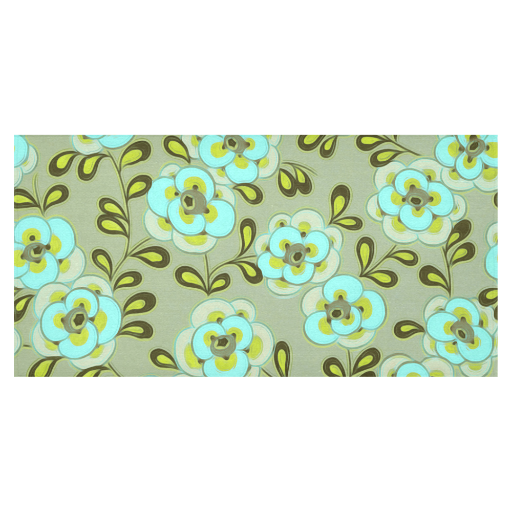 Aqua Flowers Vintage Floral Wallpaper Cotton Linen Tablecloth 60"x120"