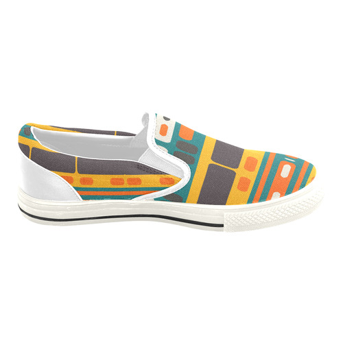 Rectangles in retro colors texture Slip-on Canvas Shoes for Kid (Model 019)