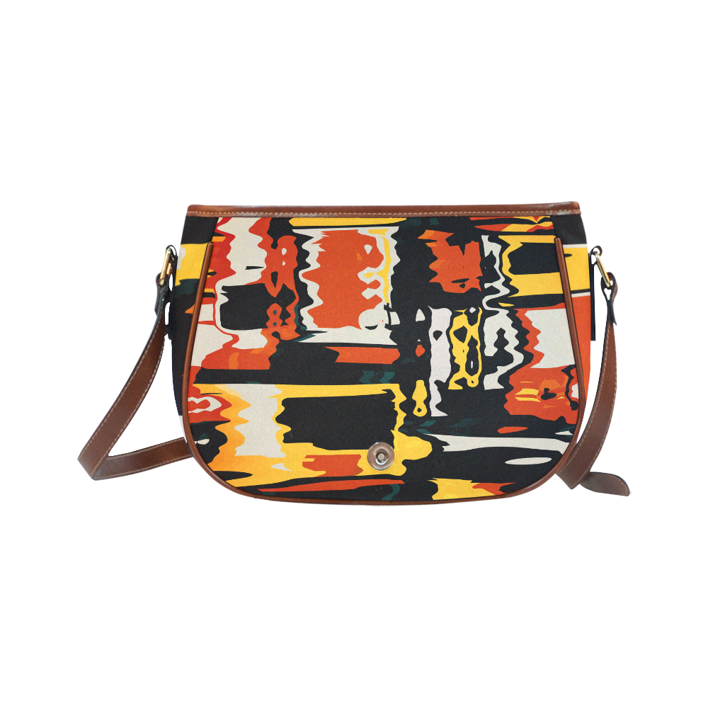 Distorted shapes in retro colors Saddle Bag/Large (Model 1649)