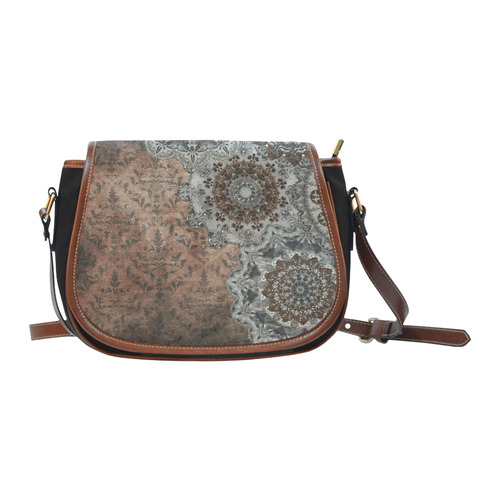 Elegant grey brown vintage mandalas Saddle Bag/Small (Model 1649)(Flap Customization)