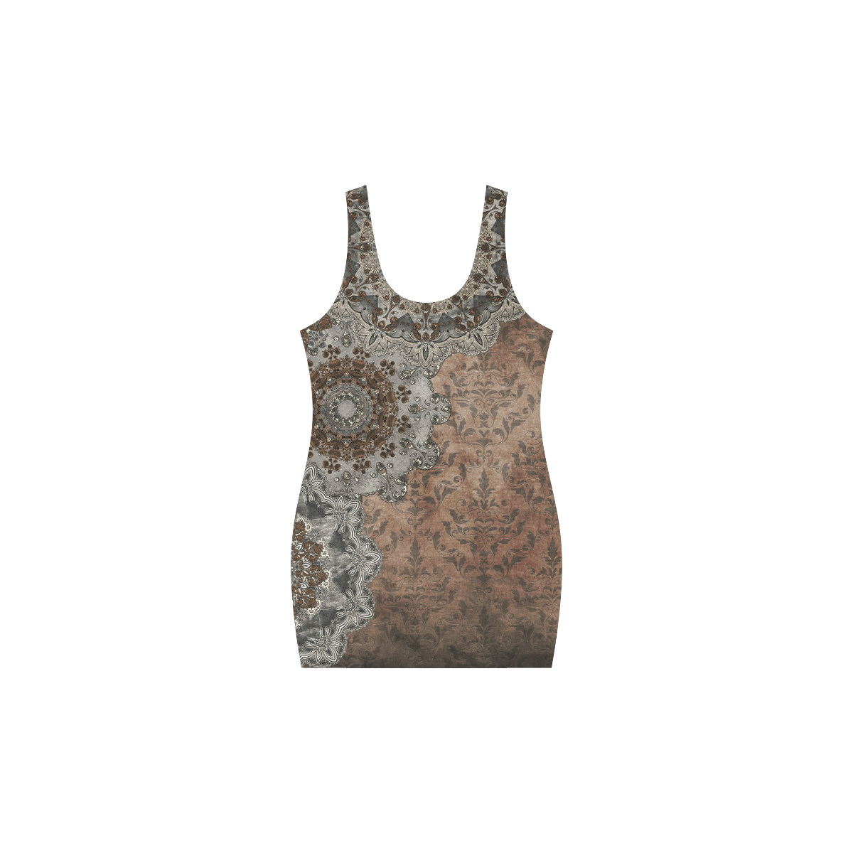 Elegant grey brown vintage mandalas Medea Vest Dress (Model D06)