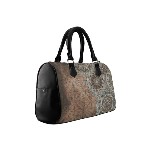 Elegant grey brown vintage mandalas Boston Handbag (Model 1621)