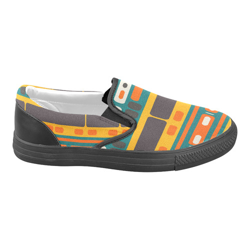 Rectangles in retro colors texture Women's Unusual Slip-on Canvas Shoes (Model 019)