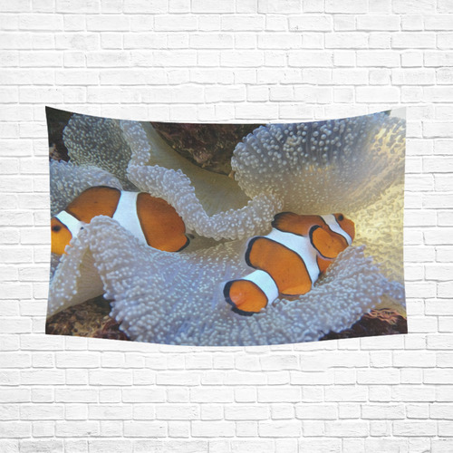 Clown Fish in Coral Reef Cotton Linen Wall Tapestry 90"x 60"