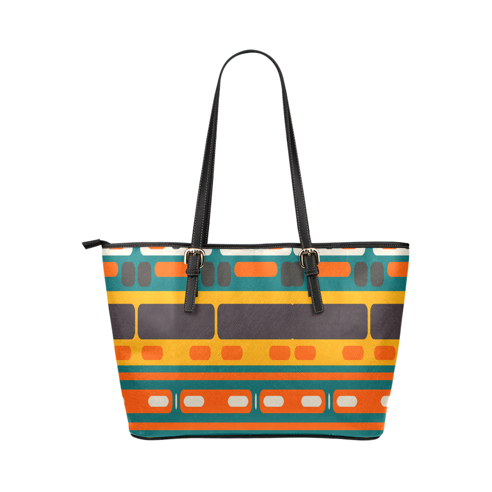 Rectangles in retro colors texture Leather Tote Bag/Large (Model 1651)