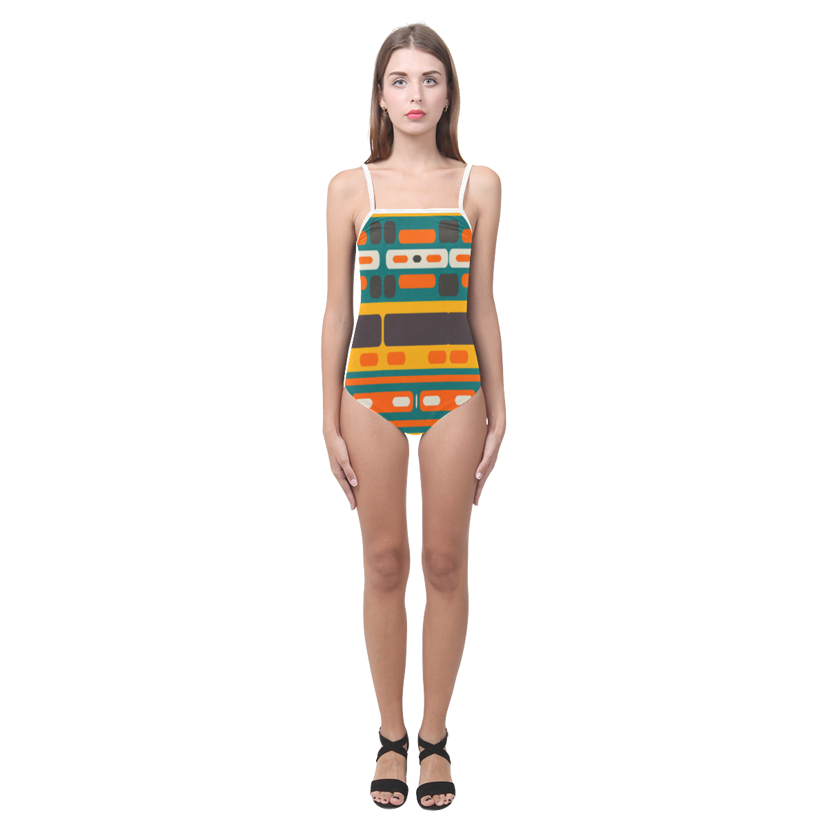 Rectangles in retro colors texture Strap Swimsuit ( Model S05)