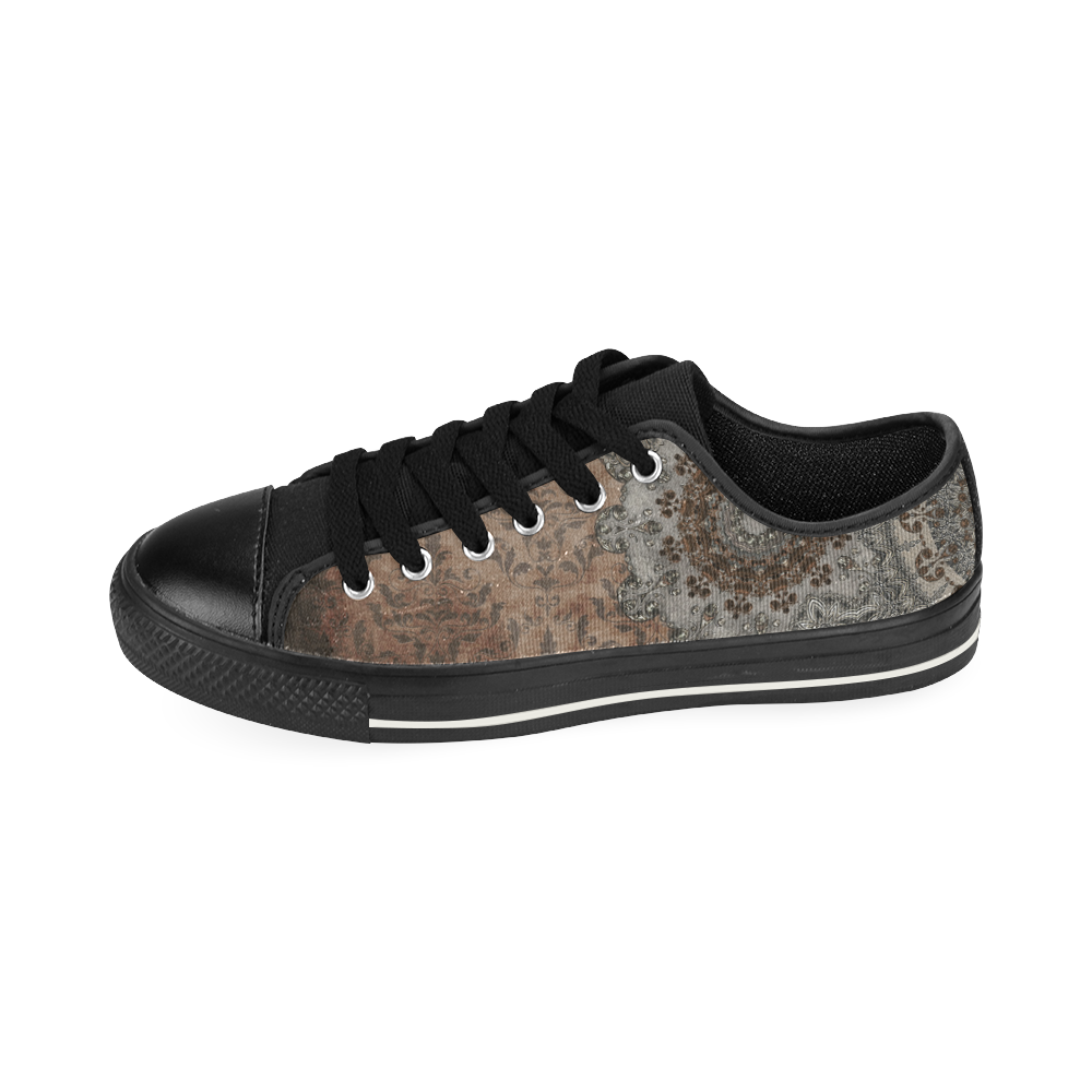 Elegant grey brown vintage mandalas Canvas Women's Shoes/Large Size (Model 018)