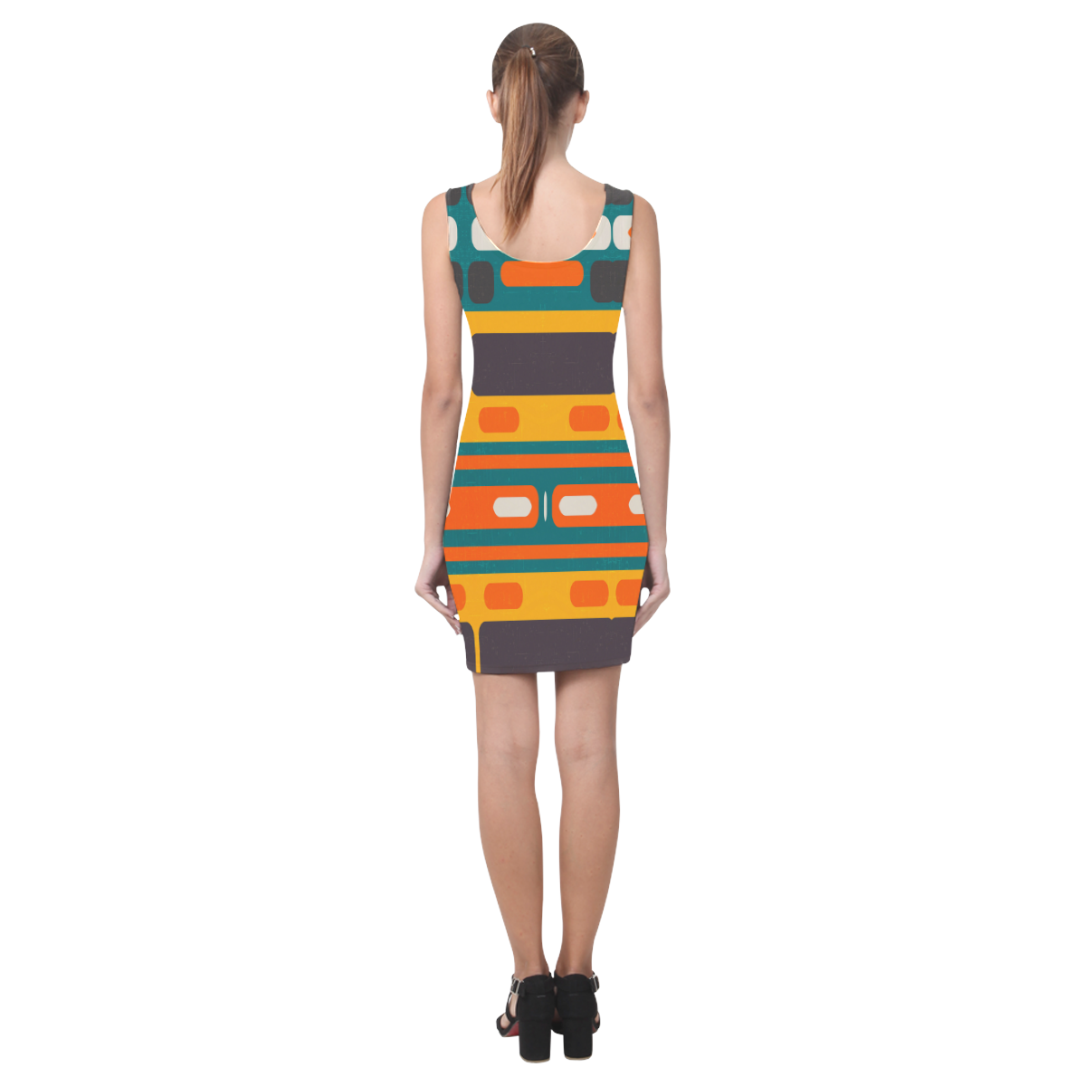 Rectangles in retro colors texture Medea Vest Dress (Model D06)