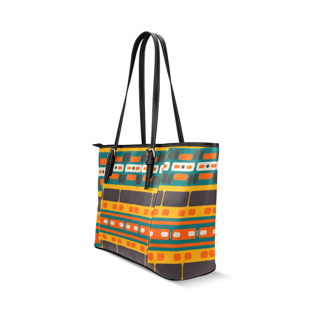 Rectangles in retro colors texture Leather Tote Bag/Large (Model 1640)