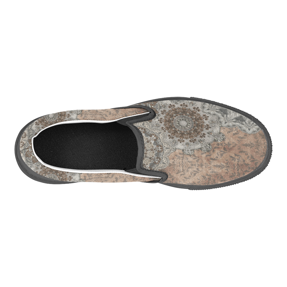 Elegant grey brown vintage mandalas Slip-on Canvas Shoes for Kid (Model 019)