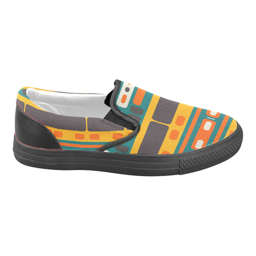 Rectangles in retro colors texture Men's Unusual Slip-on Canvas Shoes (Model 019)