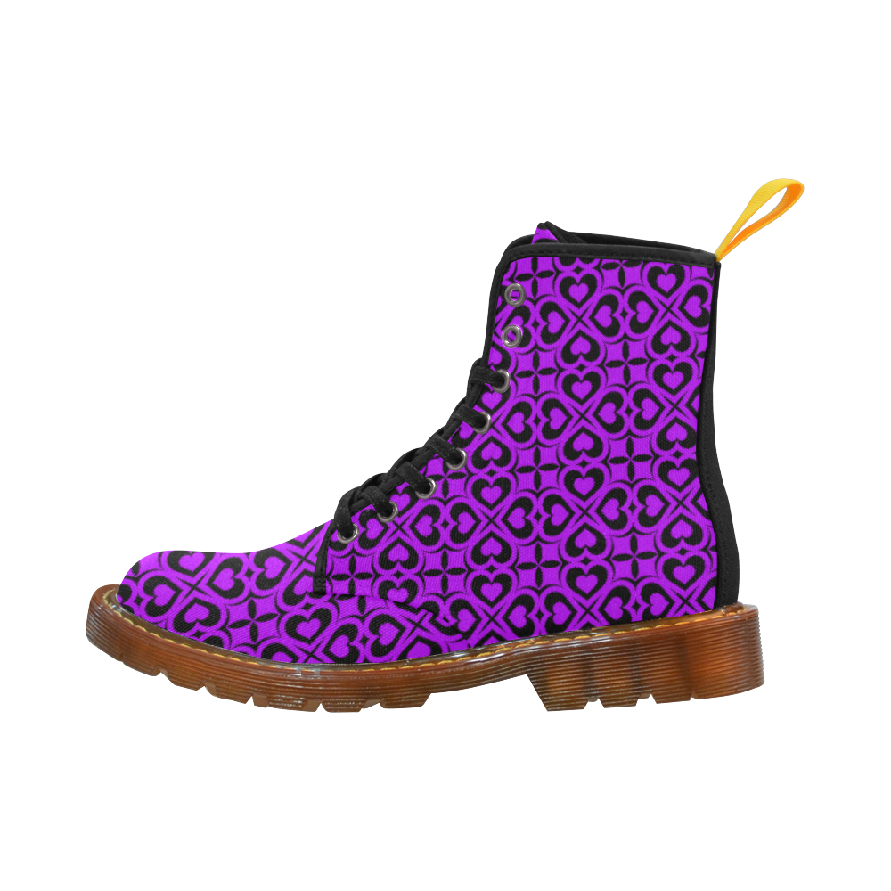 Purple Black Heart Lattice Martin Boots For Women Model 1203H
