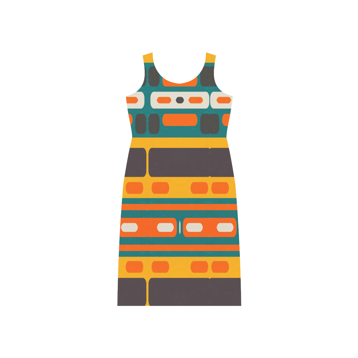 Rectangles in retro colors texture Phaedra Sleeveless Open Fork Long Dress (Model D08)