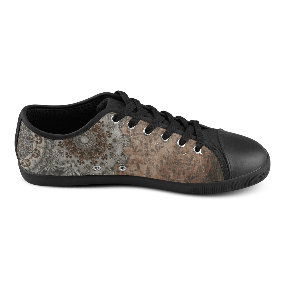 Elegant grey brown vintage mandalas Canvas Shoes for Women/Large Size (Model 016)