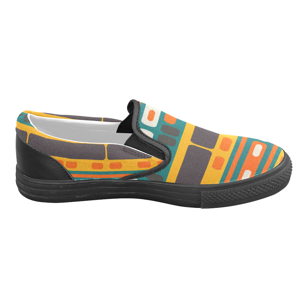 Rectangles in retro colors texture Men's Unusual Slip-on Canvas Shoes (Model 019)