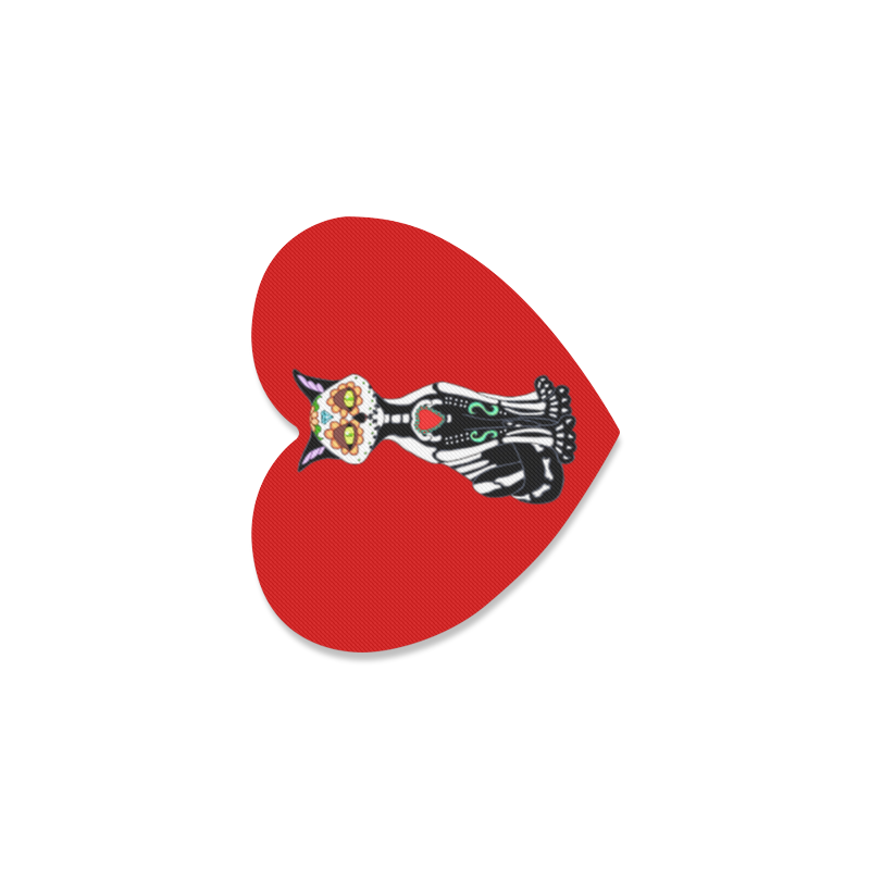Sugar Skull Cat Red Heart Coaster